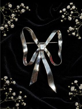 Brooch Bow Ribbon Large Statement Vintage Solid Sterling Silver